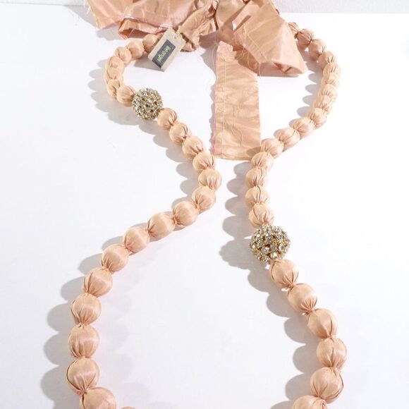 Lee Angel Pink Silk Ribbon Large Bow Fireball Long Statement Necklace NWT 698
